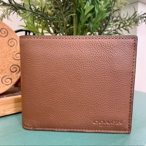 COACH Compact ID Wallet in Sport Calf Leather (Dark Saddle)